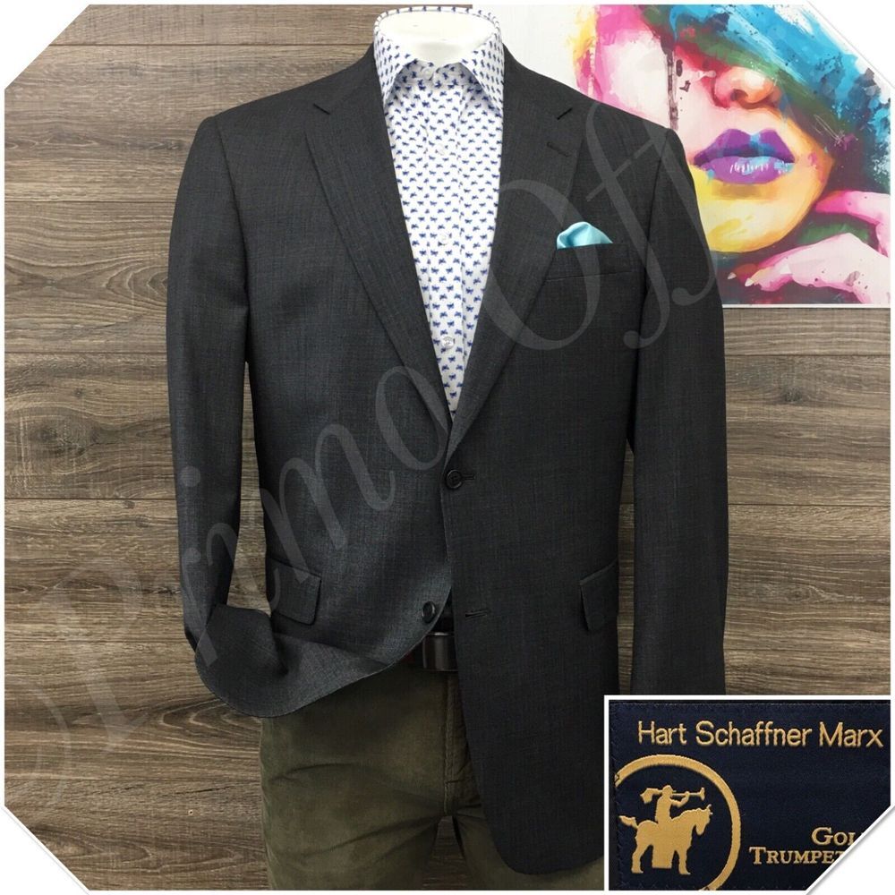 HART SCHAFFNER Mens Blazer Sport Coat 2 Button Casual Jacket Size 44L Wool Suit